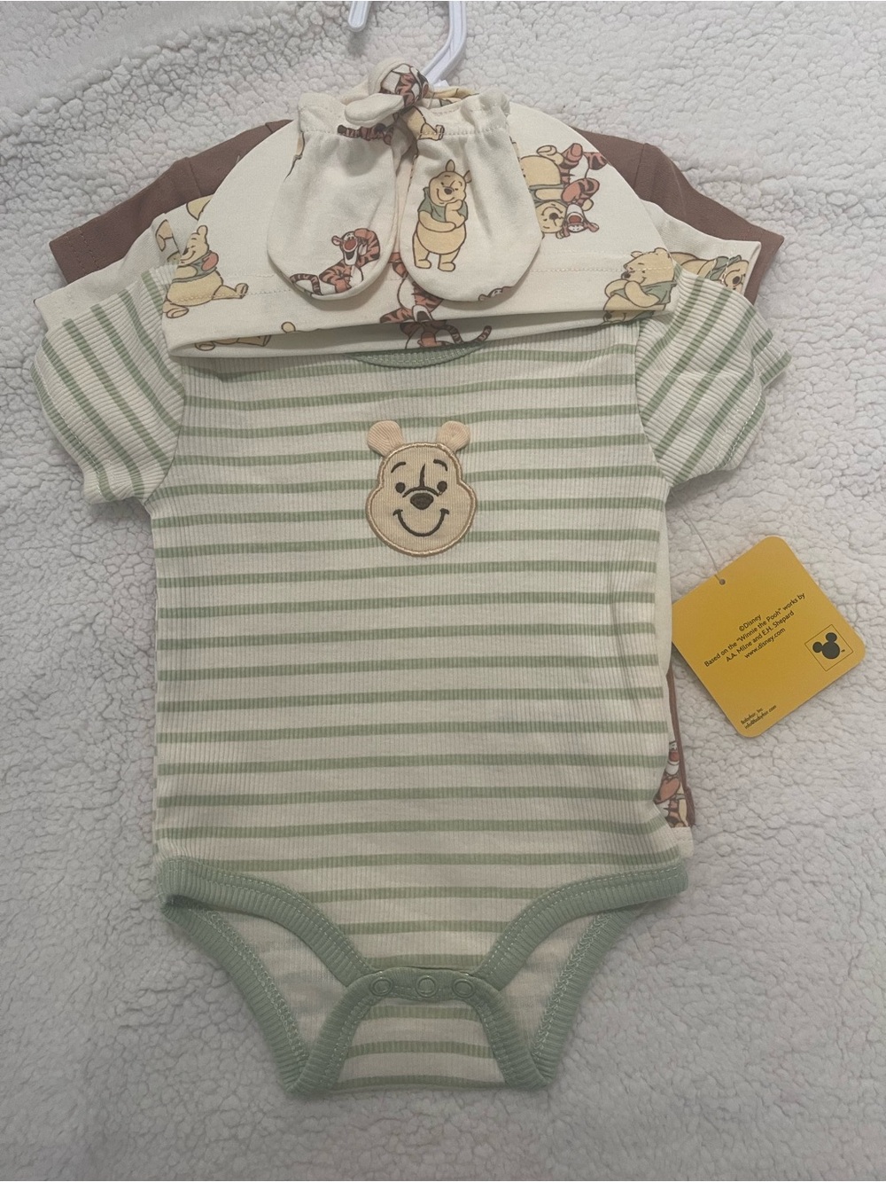 Disney Green and Cream Striped Winnie the Pooh Bodysuit Set